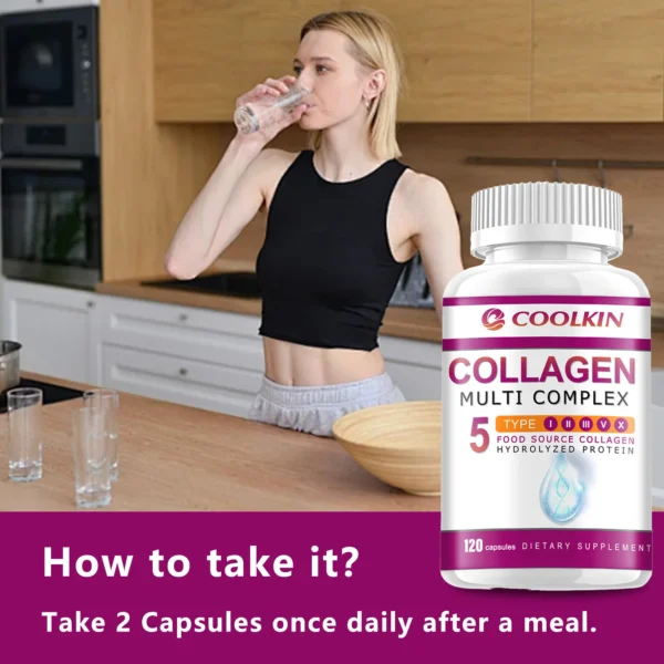 Collagen Complex - with Types I, II, III, V, X - for Healthy Hair, Bones, Cartilage, Skin & Nails - 120 Capsules - Image 5