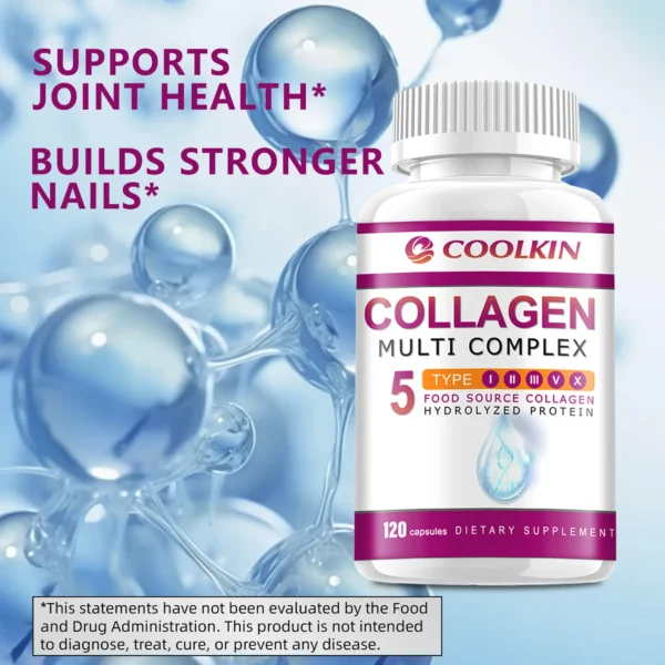 Collagen Complex - with Types I, II, III, V, X - for Healthy Hair, Bones, Cartilage, Skin & Nails - 120 Capsules - Image 4