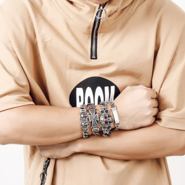 Gothic Skull Cross Stainless Steel Skeleton Male Bracelets Bangle Jewelry - Image 12