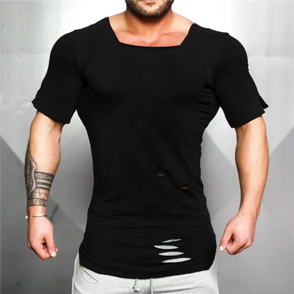 New 2022 Cotton Men's T shirt Vintage Ripped Hole T-shirt Men Fashion Casual Top Tee Men Hip Hop Activewears Fitness Tshirt Male - Image 10