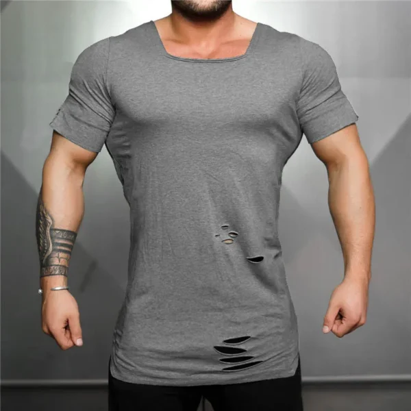 New 2022 Cotton Men's T shirt Vintage Ripped Hole T-shirt Men Fashion Casual Top Tee Men Hip Hop Activewears Fitness Tshirt Male - Image 9