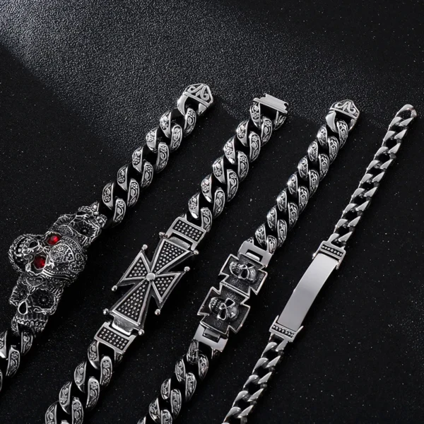 Gothic Skull Cross Stainless Steel Skeleton Male Bracelets Bangle Jewelry - Image 20