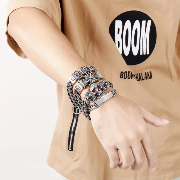 Gothic Skull Cross Stainless Steel Skeleton Male Bracelets Bangle Jewelry - Image 11