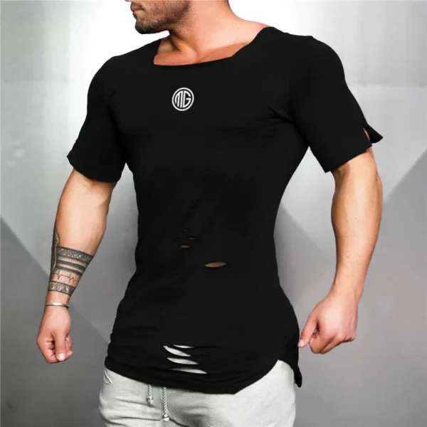 New 2022 Cotton Men's T shirt Vintage Ripped Hole T-shirt Men Fashion Casual Top Tee Men Hip Hop Activewears Fitness Tshirt Male - Image 18