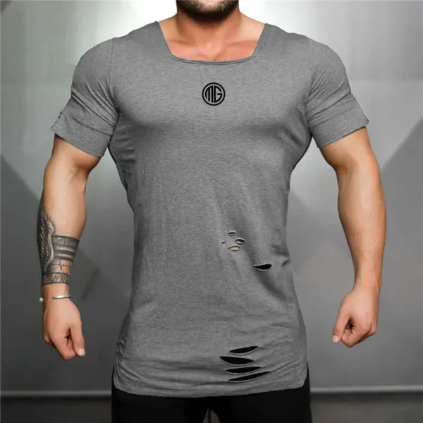 New 2022 Cotton Men's T shirt Vintage Ripped Hole T-shirt Men Fashion Casual Top Tee Men Hip Hop Activewears Fitness Tshirt Male - Image 21