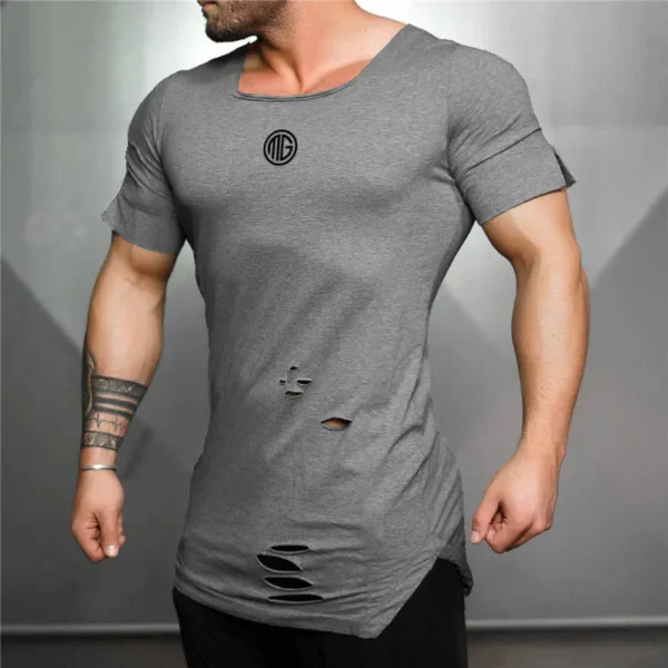 New 2022 Cotton Men's T shirt Vintage Ripped Hole T-shirt Men Fashion Casual Top Tee Men Hip Hop Activewears Fitness Tshirt Male - Image 22