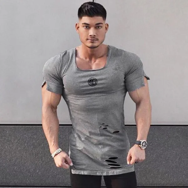New 2022 Cotton Men's T shirt Vintage Ripped Hole T-shirt Men Fashion Casual Top Tee Men Hip Hop Activewears Fitness Tshirt Male - Image 20