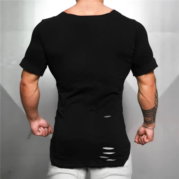 New 2022 Cotton Men's T shirt Vintage Ripped Hole T-shirt Men Fashion Casual Top Tee Men Hip Hop Activewears Fitness Tshirt Male - Image 19