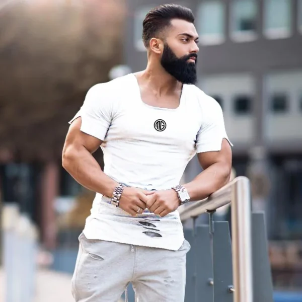 New 2022 Cotton Men's T shirt Vintage Ripped Hole T-shirt Men Fashion Casual Top Tee Men Hip Hop Activewears Fitness Tshirt Male - Image 24