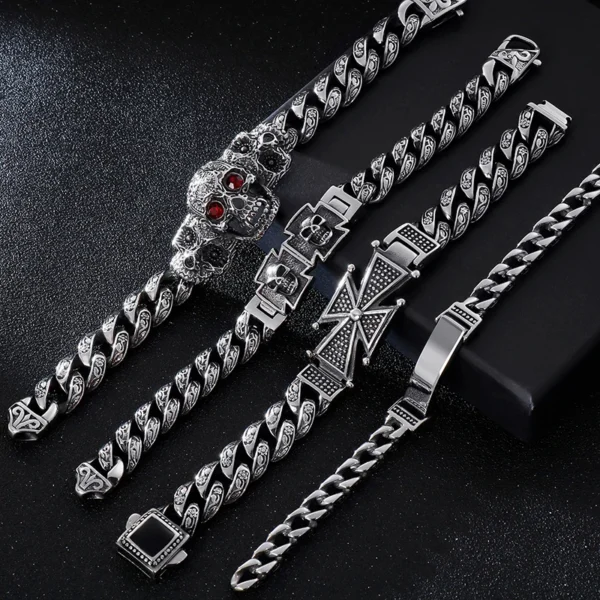 Gothic Skull Cross Stainless Steel Skeleton Male Bracelets Bangle Jewelry - Image 23