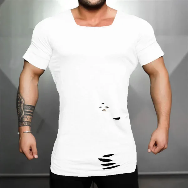 New 2022 Cotton Men's T shirt Vintage Ripped Hole T-shirt Men Fashion Casual Top Tee Men Hip Hop Activewears Fitness Tshirt Male - Image 8