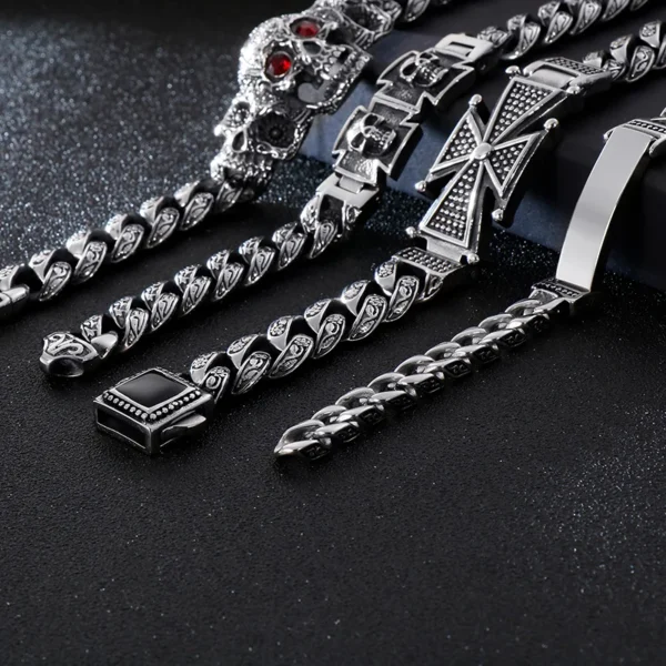 Gothic Skull Cross Stainless Steel Skeleton Male Bracelets Bangle Jewelry - Image 22