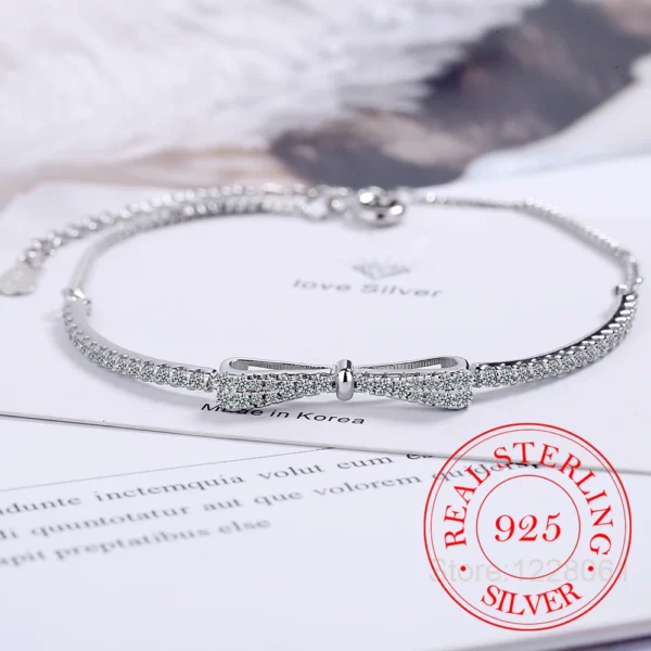 Women's Bracelet 925 Sterling Silver Bowknot Shiny Zircon Tennis Pulsera Plata 925 Mujer Girls Wedding Party Jewelry Gifts - Image 8
