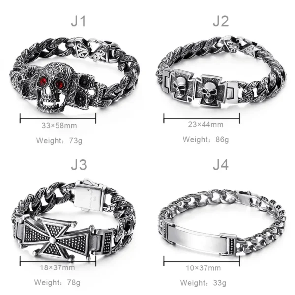 Gothic Skull Cross Stainless Steel Skeleton Male Bracelets Bangle Jewelry - Image 14