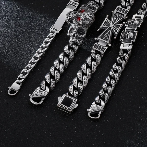 Gothic Skull Cross Stainless Steel Skeleton Male Bracelets Bangle Jewelry - Image 21