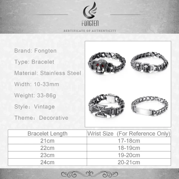 Gothic Skull Cross Stainless Steel Skeleton Male Bracelets Bangle Jewelry - Image 26