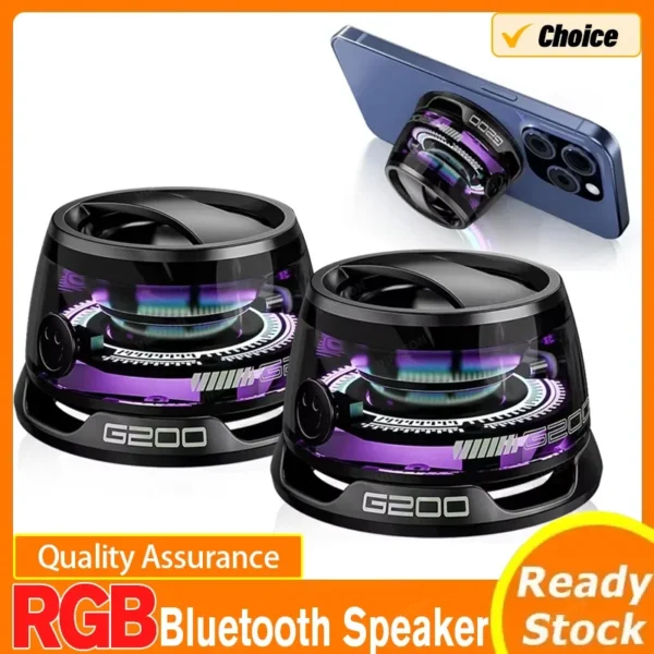Portable Bluetooth Speaker G200 RGB Lighting Speaker BT5.3 Mini Sound Box 7 Hours Playback Magnetic Phone Holder