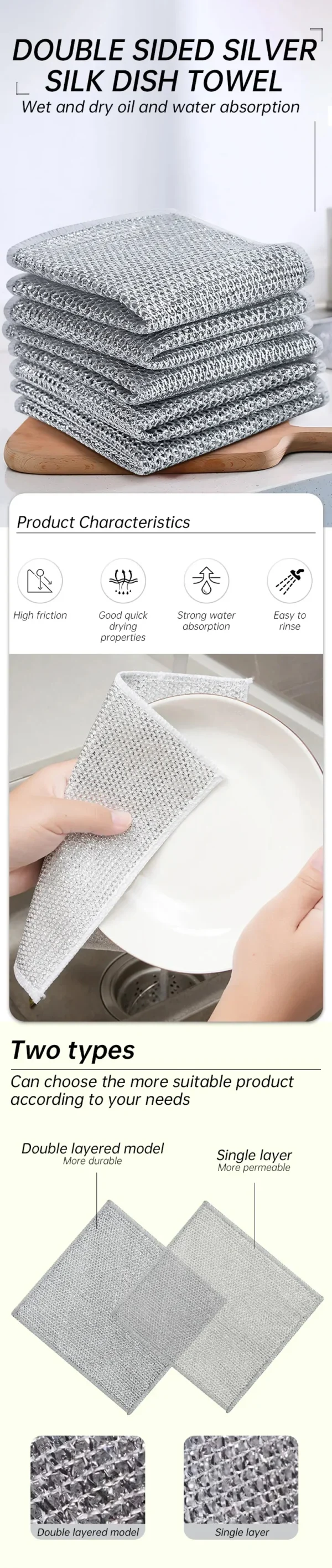 Kitchen Cleaning Cloth Steel Wire Dishwashing Cloth Non-stick Clean Towel Washing Rags Household Rust Removal Cleaning Cloths - Image 9