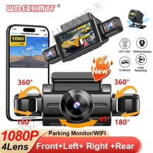 360° Car Dash Cam 4 Channels Video Recorder 1080P Car DVR 24H Parking Monitor Front Right With Rear View Night Vision Black Box