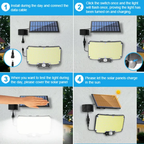 Solar Lights 234LED Solar Security Lights Outdoor Garden Motion Sensor 3 Modes Waterproof Split Solar Flood Wall Lights Garage - Image 14