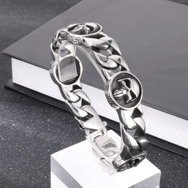 23cm Skeleton Bracelets For Men Stainless SteelBracelet Silver Color Gothic Curb Bangle Jewelry - Image 10
