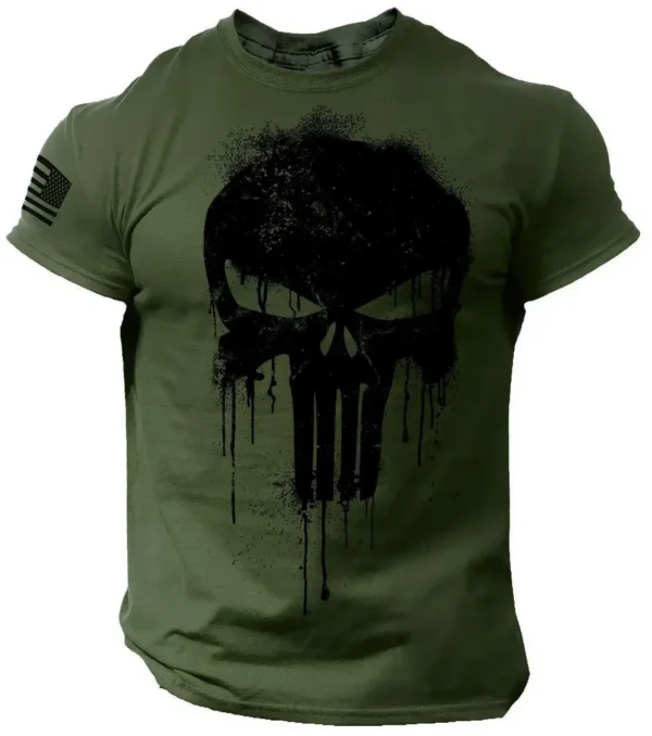 Summer Vintage Men's T Shirt Militar Skull Print Tees Casual Short Sleeve Pullover Oversized Man Clothing Outdoor O Neck T-Shirt - Image 3
