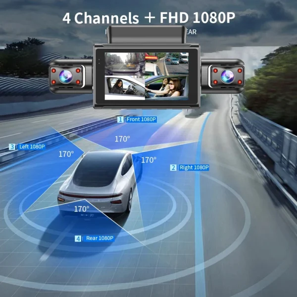 360° Car Dash Cam 4 Channels Video Recorder 1080P Car DVR 24H Parking Monitor Front Right With Rear View Night Vision Black Box - Image 17