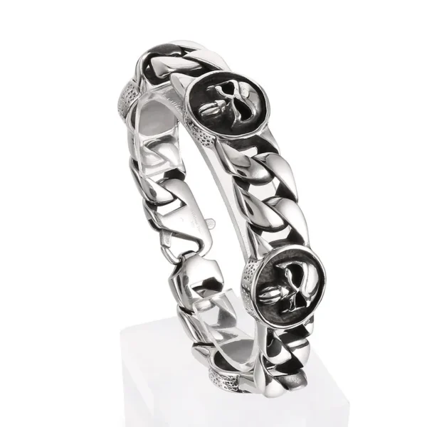 23cm Skeleton Bracelets For Men Stainless SteelBracelet Silver Color Gothic Curb Bangle Jewelry - Image 14