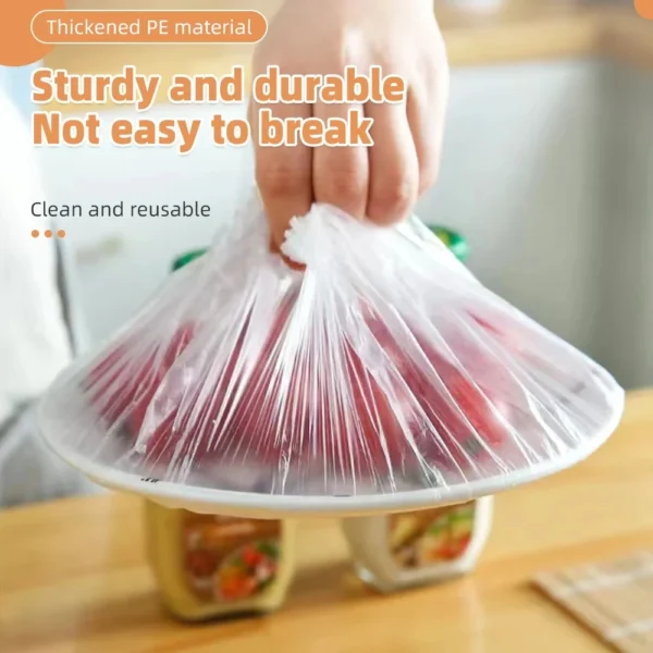 Large Disposable Food Cover Bags Big Food Cover Plastic Bags Elastic Saran Wrap Fruit Cover Shower Headgear Kitchen Fresh Saver - Image 12