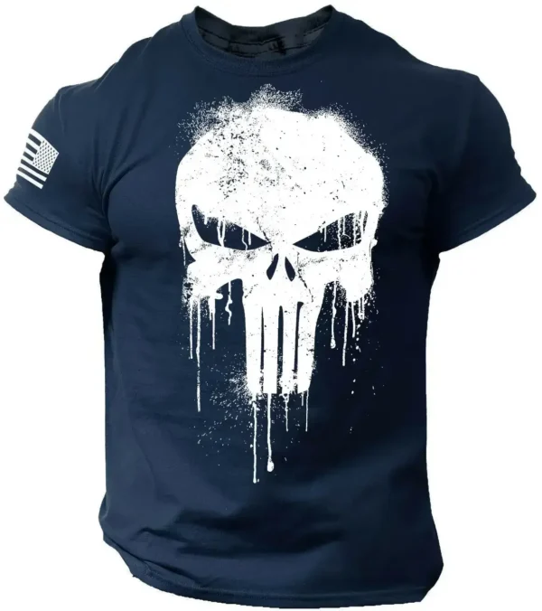 Summer Vintage Men's T Shirt Militar Skull Print Tees Casual Short Sleeve Pullover Oversized Man Clothing Outdoor O Neck T-Shirt - Image 4