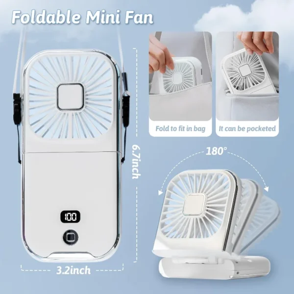 Portable Neck Fan, Hanging Neck Fan Hands Free with Adjustable Lanyard and Bracket, USB Rechargeable Bladeless Mini Fans Portabl - Image 3