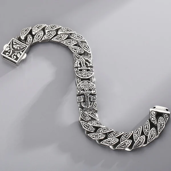 Bracelet for Men Solid Stainless Steel Curb Link Chain Ancient Egyptian Style Wristband Jewerly Gifts Patterned Bracelets - Image 4