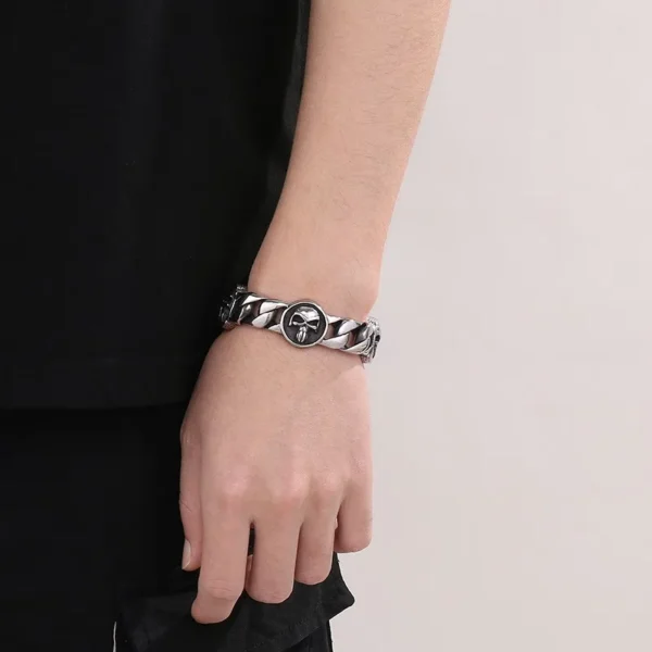 23cm Skeleton Bracelets For Men Stainless SteelBracelet Silver Color Gothic Curb Bangle Jewelry - Image 2