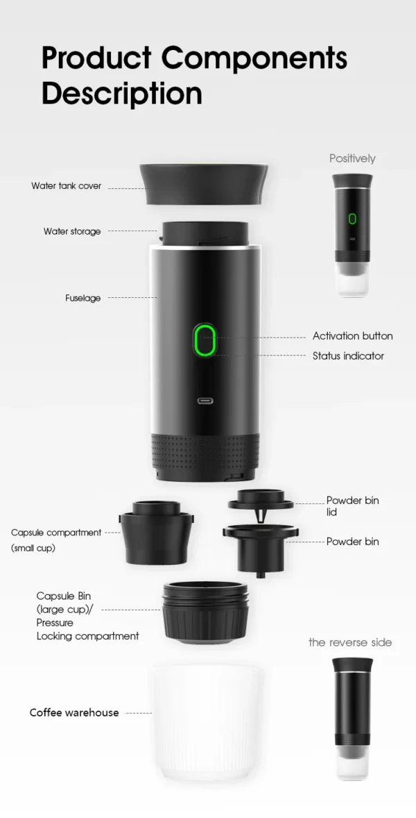 Wireless Electric Portable Espresso Coffee Machine for Car & Home Camping Coffee Maker 3-in-1 Capsule Powder Travel Coffee Maker - Image 25