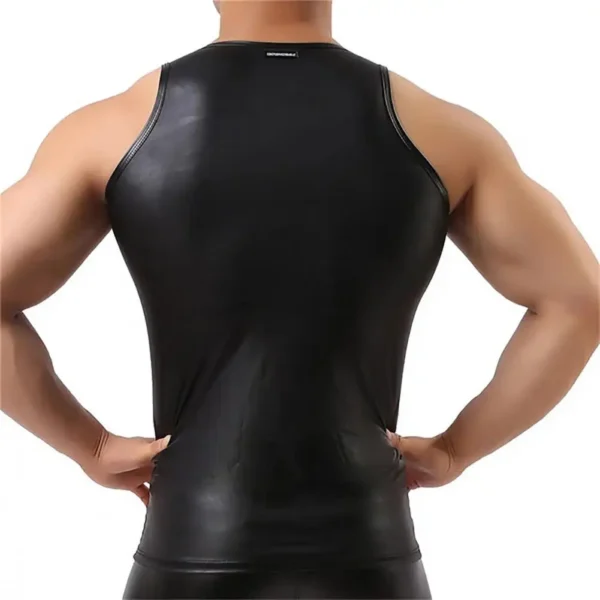 Men Sexy Leather Tank Top Erotic Shaping Sheath Stretch Shirts T-shirt Club Vest - Image 5