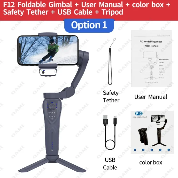 QAML The Newest F12 APP function 3-Axis Handheld Gimbal Optional AI Face Smart Tracking Smartphone Stabilizer with fill light - Image 7
