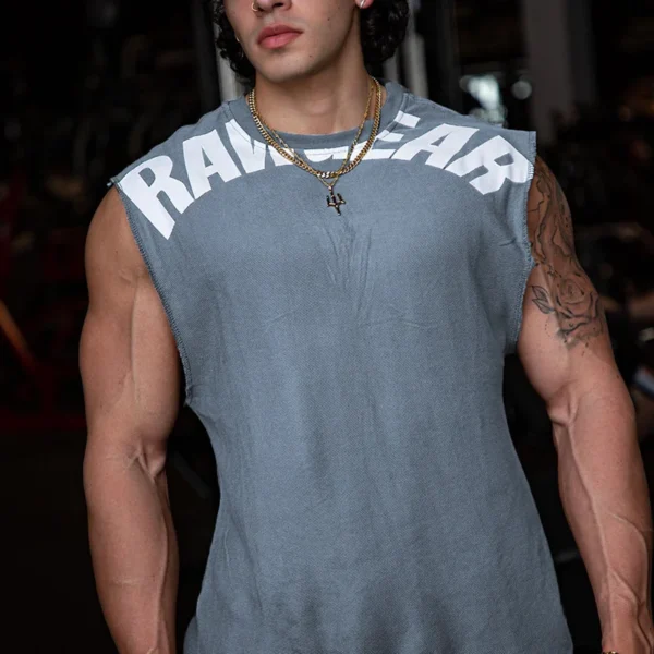 Tank Tops Male Sweat Sleeveless Shirt Muscle Sports Gym Fitness Workout O-Neck Vest Casual Clothing - Image 4