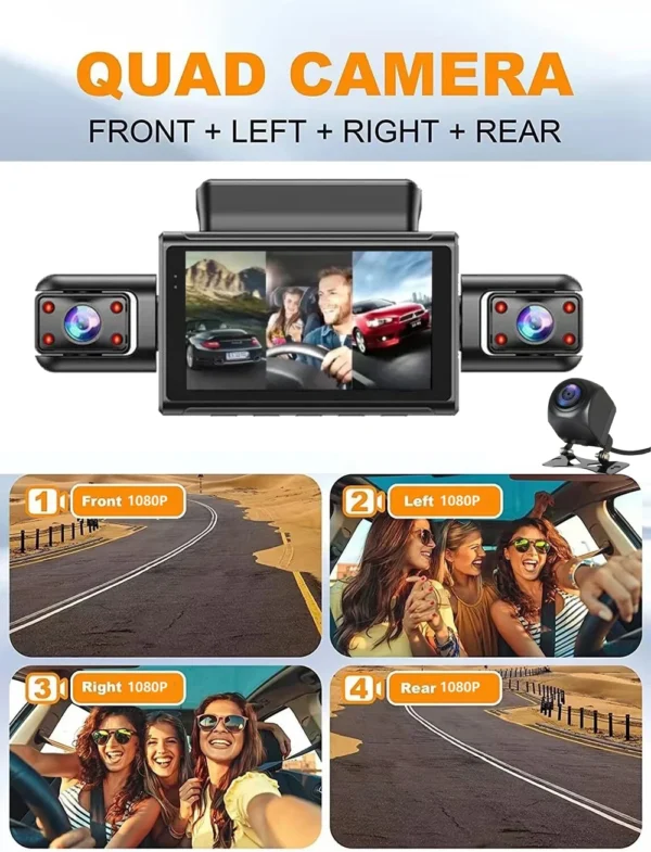360° Car Dash Cam 4 Channels Video Recorder 1080P Car DVR 24H Parking Monitor Front Right With Rear View Night Vision Black Box - Image 12