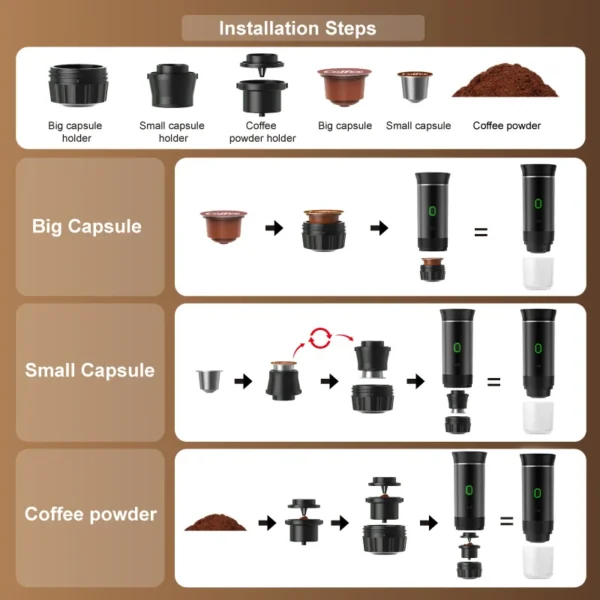Wireless Electric Portable Espresso Coffee Machine for Car & Home Camping Coffee Maker 3-in-1 Capsule Powder Travel Coffee Maker - Image 18