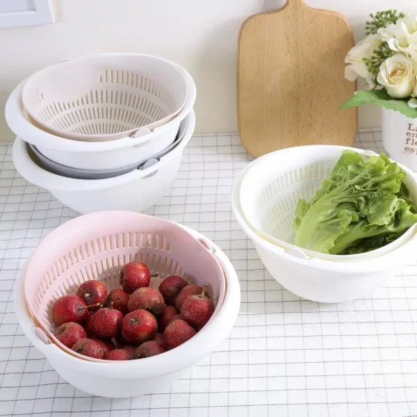 Kitchen Fruit Tray Removable Double Layer Fruit And Vegetable Basin Draining Basket Creative Household Rotating Washing Basket - Image 4
