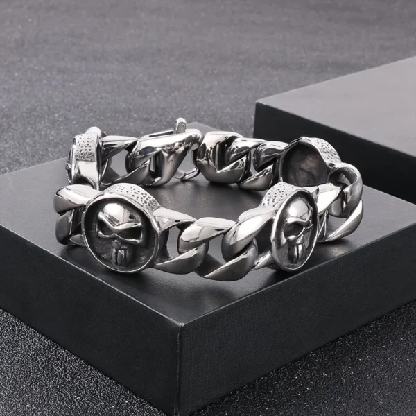23cm Skeleton Bracelets For Men Stainless SteelBracelet Silver Color Gothic Curb Bangle Jewelry - Image 13