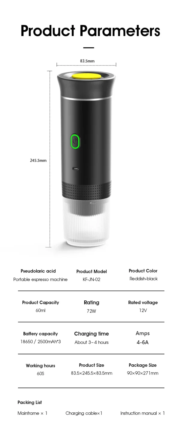 Wireless Electric Portable Espresso Coffee Machine for Car & Home Camping Coffee Maker 3-in-1 Capsule Powder Travel Coffee Maker - Image 26