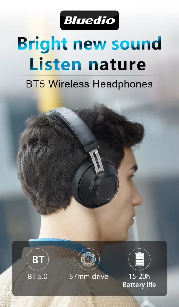 #Bluedio BT5 wireless headphone bluetooth headset wired over ear sport headset 57mm drive 15-20h playing time mic for phone call - Image 7
