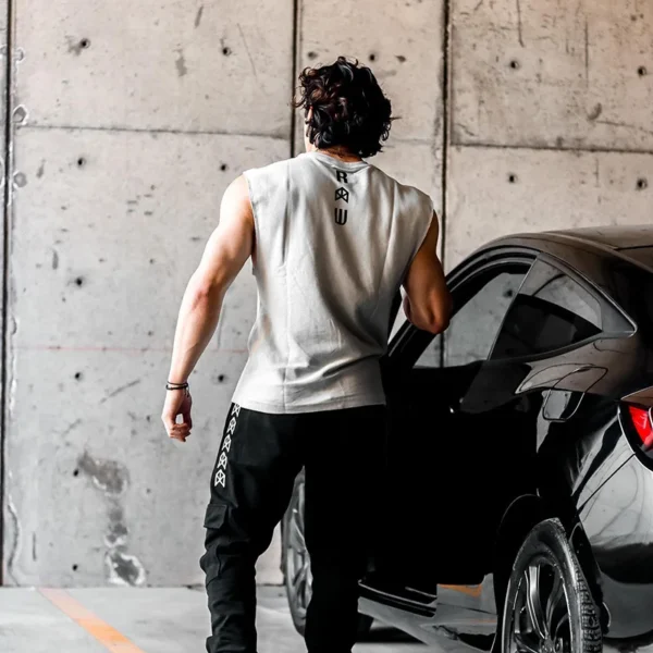 Tank Tops Male Sweat Sleeveless Shirt Muscle Sports Gym Fitness Workout O-Neck Vest Casual Clothing - Image 2
