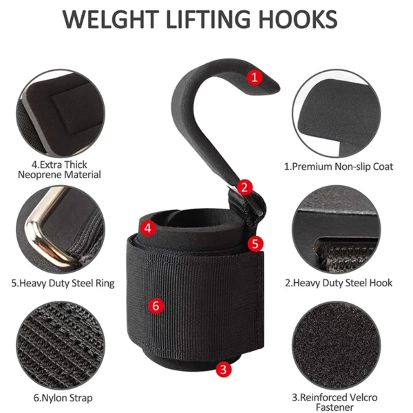 Weight Lifting Hook Grips With Wrist Wraps Hand-Bar Wrist Strap Gym Fitness Hook Weight Strap Pull-Ups Power Lifting Gloves - Image 3