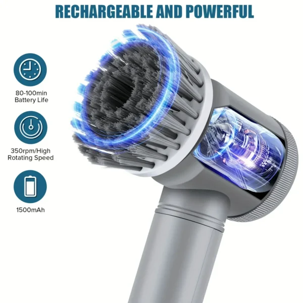Electric Spin Scrubber Cordless Spin Scrubber with 6 Replaceable Brush Heads  Electric Cleaning Brush Cleaning Tools - Image 2