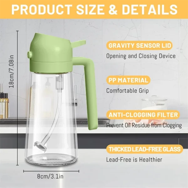 16oz/470ML Glass Oil Dispenser with Automatic Flip Lid  2in1 Kitchen Bottle,Cooking Sprayer,Leak-Proof Design,Oil Spray Bottle - Image 2