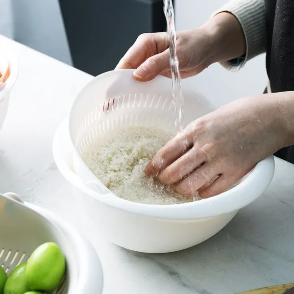 Kitchen Fruit Tray Removable Double Layer Fruit And Vegetable Basin Draining Basket Creative Household Rotating Washing Basket - Image 2