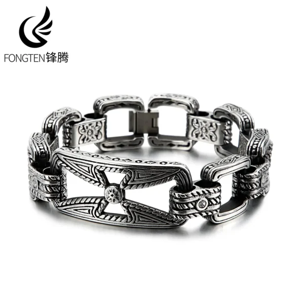 Fongten Vintage Pattern Hollow Design Stainless Steel Bracelet For Men Quality Romanticism Lightness Fashion Jewelry Gifts