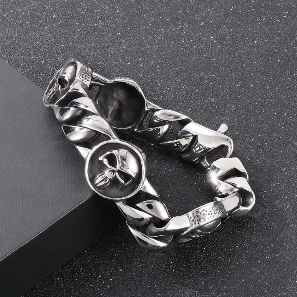 23cm Skeleton Bracelets For Men Stainless SteelBracelet Silver Color Gothic Curb Bangle Jewelry - Image 6